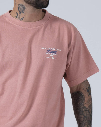 Kingz Gentle Art Club Tee - Chest Logo Closeup - Gentle Art Club Kingz San Diego Est 2011 - Muted Pink BJJ [color:Muted Pink]