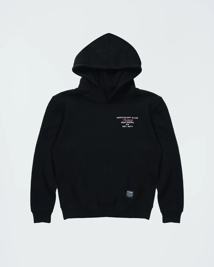 Kingz Gentle Art Club Youth Hoodie - Flat Lay Front - Gentle Art Club Chest Text - Black - Youth BJJ Hoodie [color:Black]