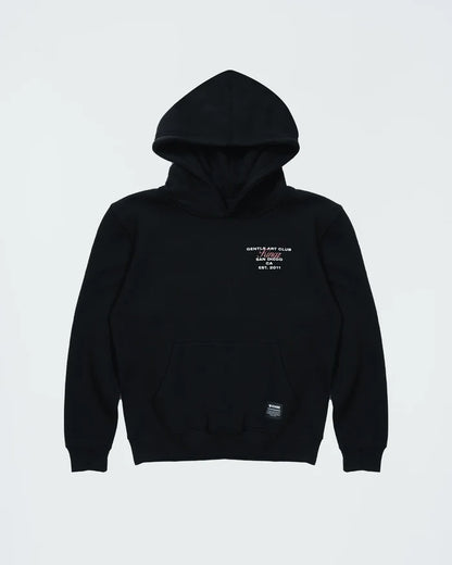 Kingz Gentle Art Club Youth Hoodie - Flat Lay Front - Gentle Art Club Chest Text - Black - Youth BJJ Hoodie [color:Black]