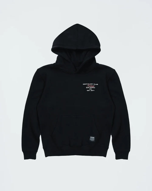 Kingz Gentle Art Club Youth Hoodie - Flat Lay Front - Gentle Art Club Chest Text - Black - Youth BJJ Hoodie [color:Black]