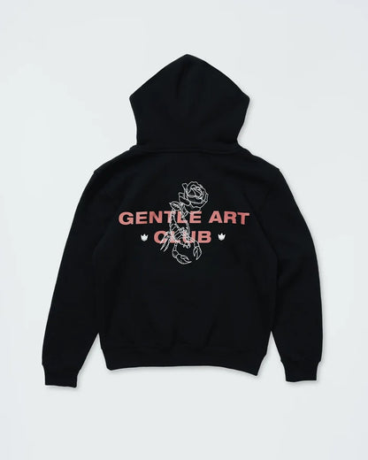 Kingz Gentle Art Club Youth Hoodie - Flat Lay Back - Scorpion and Rose Club Print - Black - Youth BJJ Hoodie [color:Black]