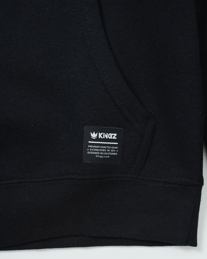 Kingz Gentle Art Club Youth Hoodie - Label Detail - Woven Kingz Patch and Ribbed Hem - Black - Youth BJJ Hoodie [color:Black]