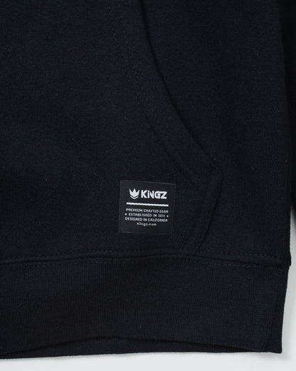 Kingz Gentle Art Club Youth Hoodie - Label Detail - Woven Kingz Patch and Ribbed Hem - Black - Youth BJJ Hoodie [color:Black]