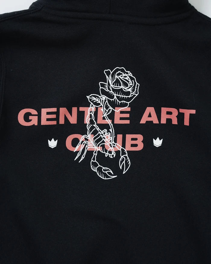 Kingz Gentle Art Club Youth Hoodie - Back Print Close Up - Scorpion Rose and Crowns - Black - Youth BJJ Hoodie [color:Black]
