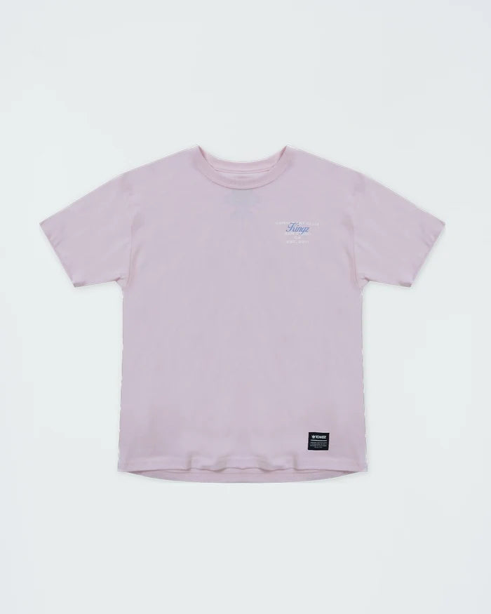 Kingz Gentle Art Club Youth Tee - Front View - Small Kingz Script Chest Logo - Pink Youth BJJ Casual Tee [color:Pink]