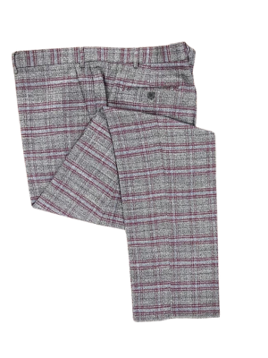 Giorgio Fiorelli Mens Classic Fit Gray & Purple Plaid Flat Front Dress Pants