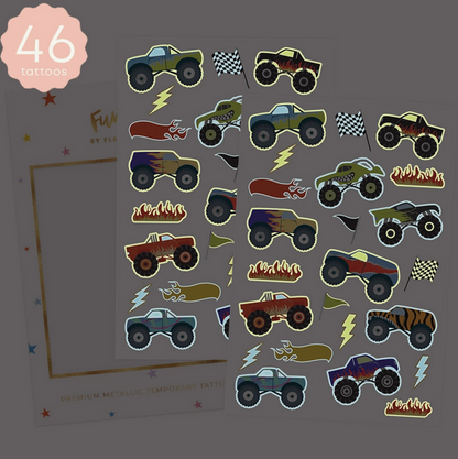 Glowing Monster Trucks Kids Glow in the Dark Tattoo Pack