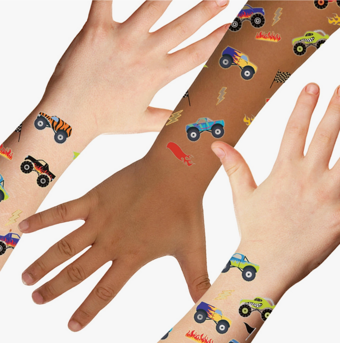 Glowing Monster Trucks Kids Glow in the Dark Tattoo Pack