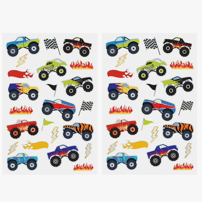 Glowing Monster Trucks Kids Glow in the Dark Tattoo Pack