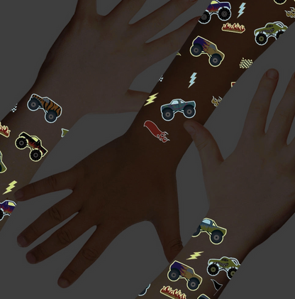 Glowing Monster Trucks Kids Glow in the Dark Tattoo Pack