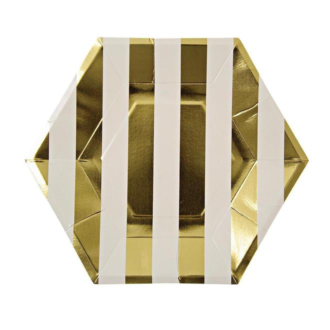 Gold Stripe Hex Large Plates