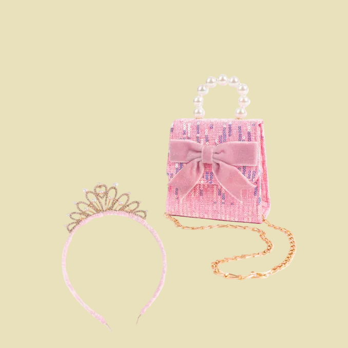 Pink purse and headband with sparkles