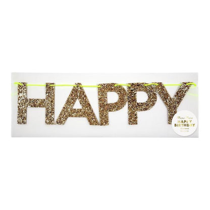 Happy Birthday Gold Glitter Letters Banner