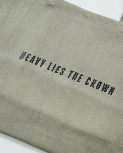 Kingz Heavy Lies the Crown Eco Bag - Text Detail Close-Up - Bold Canvas Typography BJJ Lifestyle Tote