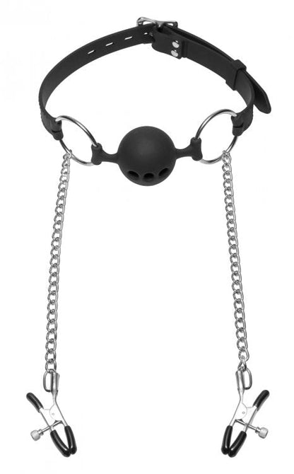 Hinder Ball Gag with Nipple Clamps Image 2
