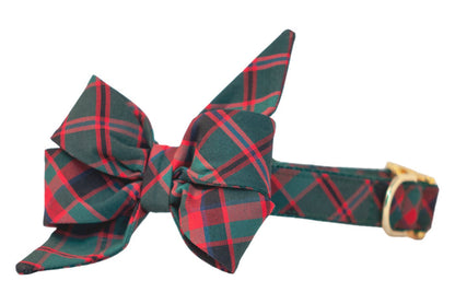 Deck your dog in dapper charm with this bold red tartan bow tie collar! Designed with a structured, oversized belle bow and classic plaid pattern, this stylish accessory includes a matching fabric collar and shiny hardware—perfect for festive outings or everyday flair.