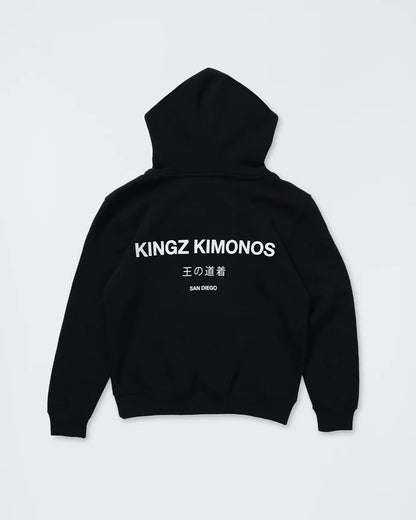 Kingz HQ V2 Youth Hoodie - Flat Lay Back - Kingz Kimonos San Diego Back Print - Black - Youth BJJ Hoodie [color:Black]