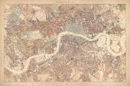 Huge Old Poverty Map of London by Charles Booth, 1888-9