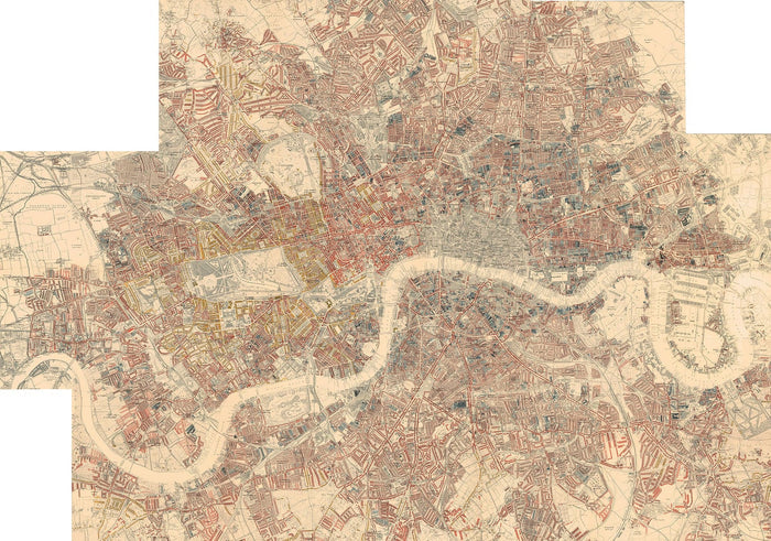 Huge Old Poverty Map of London by Charles Booth, 1888-9