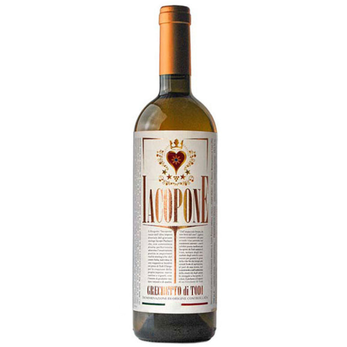 Grechetto di Todi 2020 wine bottle with amber glass and cream-gold label