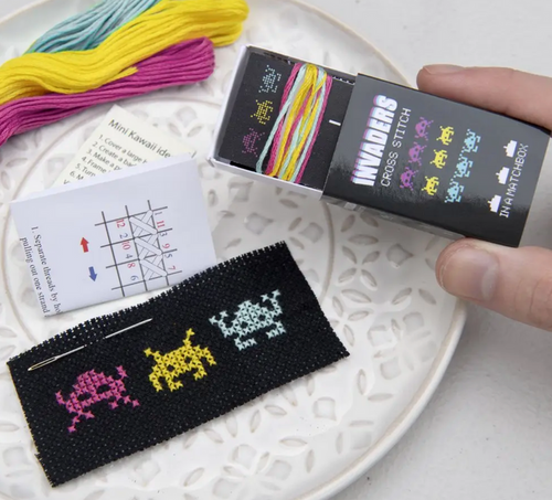 Invaders Mini Cross Stitch Kit In A Matchbox