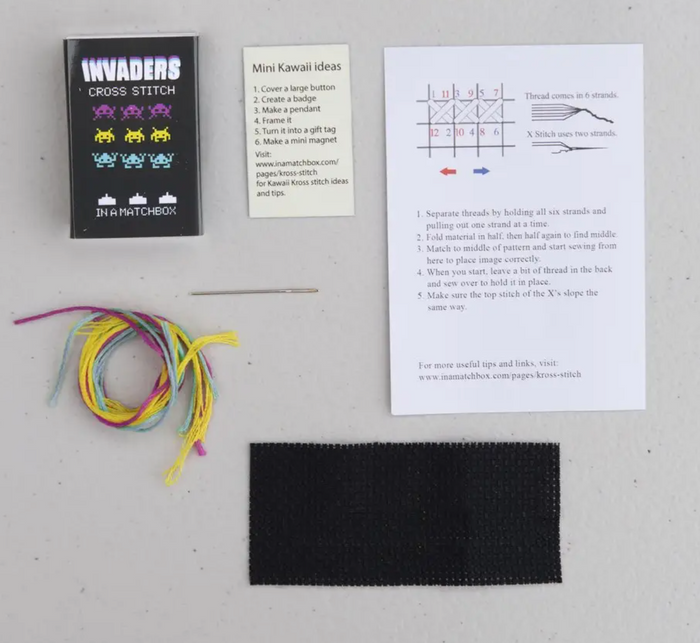 Invaders Mini Cross Stitch Kit In A Matchbox