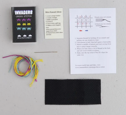 Invaders Mini Cross Stitch Kit In A Matchbox