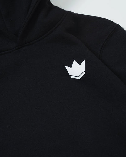 Kingz Jaws Youth Hoodie - Chest Logo Close Up - White Crown Embroidered Detail - Black - Youth BJJ Hoodie [color:Black]
