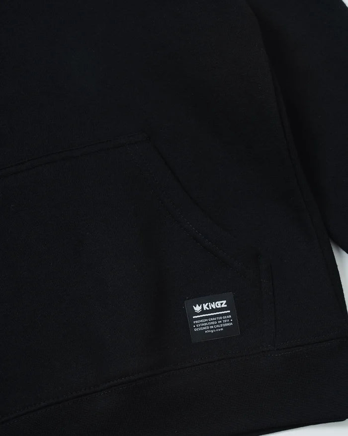 Kingz Jaws Youth Hoodie - Pocket Detail - Kangaroo Pocket and Woven Kingz Label - Black - Youth BJJ Hoodie [color:Black]