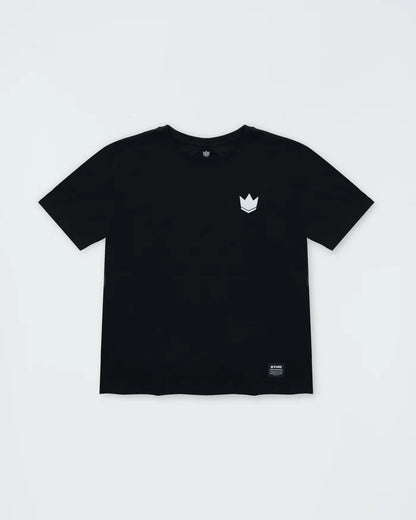 Kingz Jaws Youth Tee - Front View - White Crown Chest Logo - Black Youth BJJ Training Tee [color:Black]
