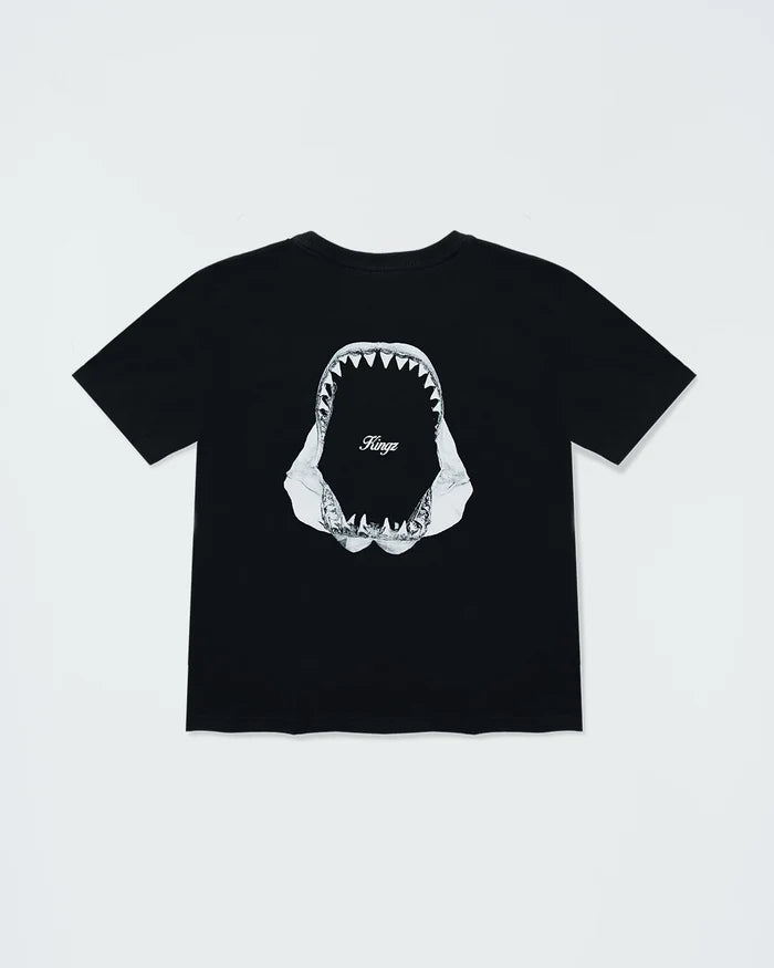 Kingz Jaws Youth Tee - Front View - Shark Jaws Chest Graphic - Black Youth BJJ Streetwear Tee [color:Black]