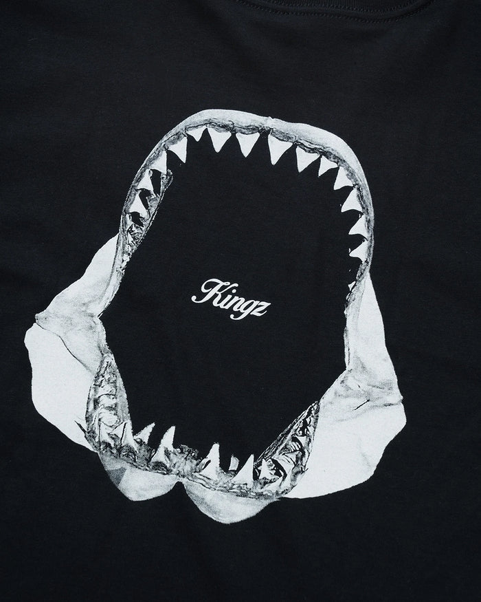 Kingz Jaws Youth Tee - Print Detail - Shark Jaws Teeth Macro View - Black Youth BJJ Lifestyle Tee [color:Black]