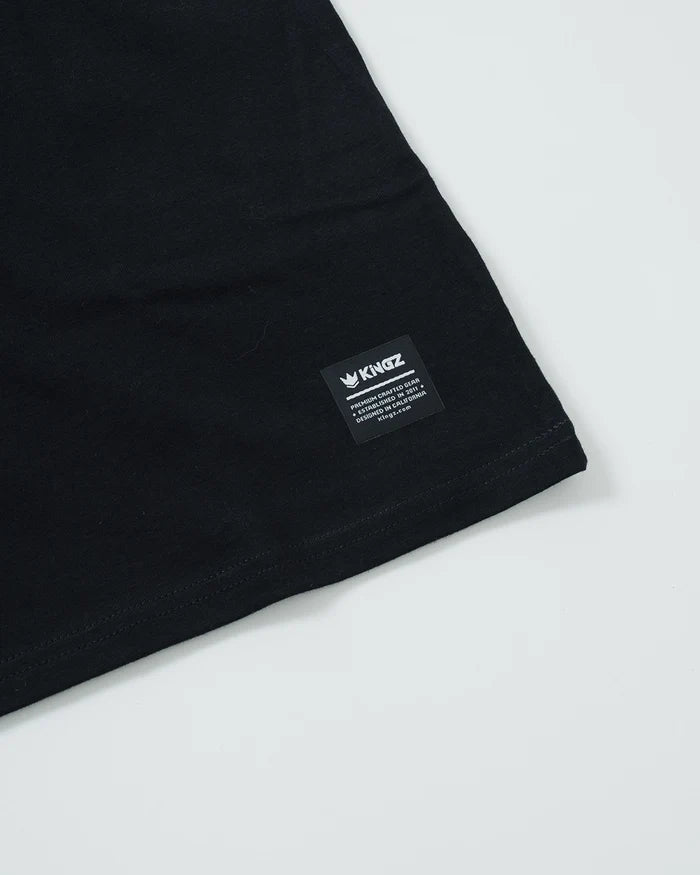 Kingz Jaws Youth Tee - Tag View - Kingz Woven Hem Label Close-up - Black Youth BJJ Streetwear Shirt [color:Black]