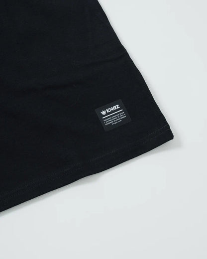 Kingz Jaws Youth Tee - Tag View - Kingz Woven Hem Label Close-up - Black Youth BJJ Streetwear Shirt [color:Black]