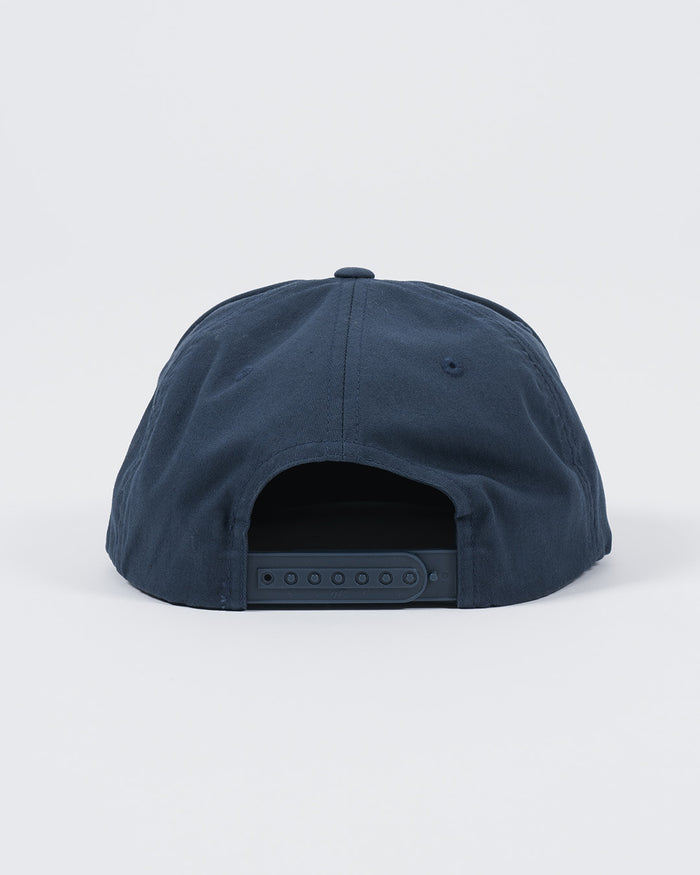 Kingz Jiu Jitsu Culture Five Panel Navy - Back View Adjustable Snapback Closure Solid Navy Color Minimalist Design BJJ Hat [color:Navy]