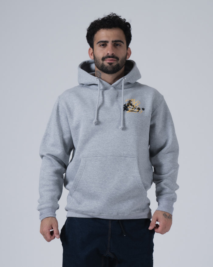 Kingz Jiu Jitsu Culture Hoodie - Front View - Gold Chest Culture Logo - Grey - Men's BJJ Hoodie [color:Grey]