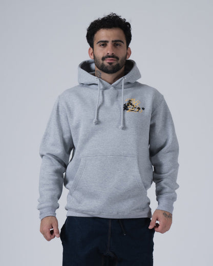 Kingz Jiu Jitsu Culture Hoodie - Front View - Gold Chest Culture Logo - Grey - Men's BJJ Hoodie [color:Grey]