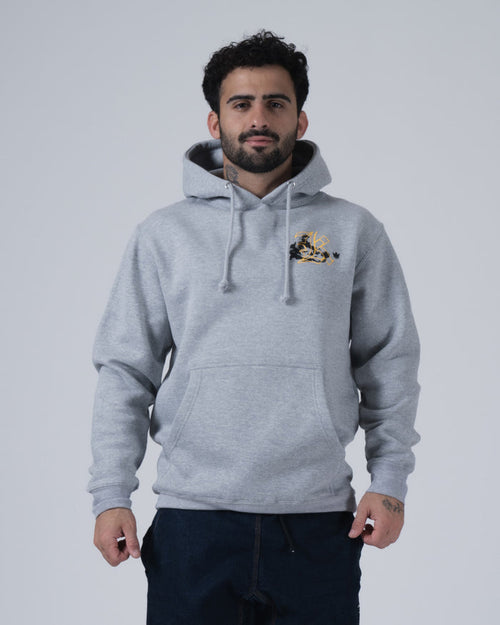 Kingz Jiu Jitsu Culture Hoodie - Front View - Gold Chest Culture Logo - Grey - Men's BJJ Hoodie [color:Grey]