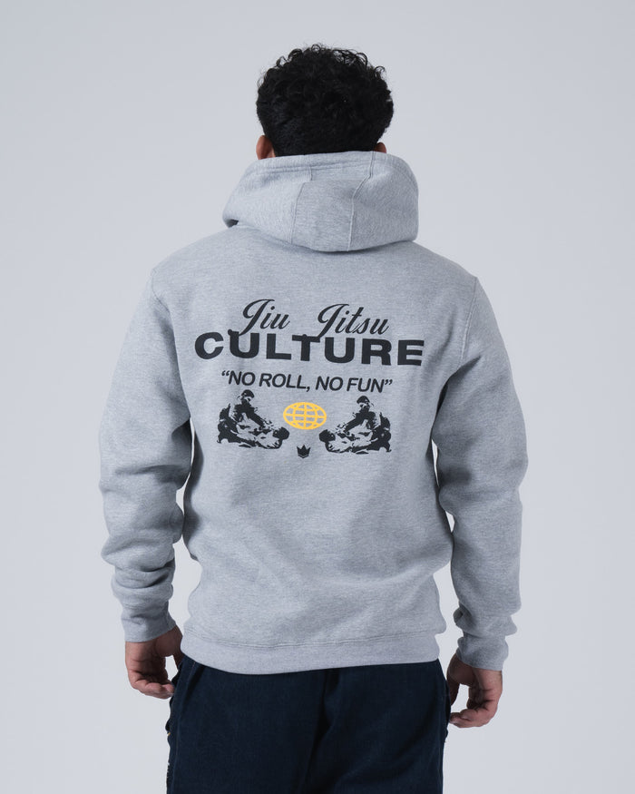 Kingz Jiu Jitsu Culture Hoodie - Straight Back View - Full Centered Culture Print - Grey - Men's BJJ Hoodie [color:Grey]