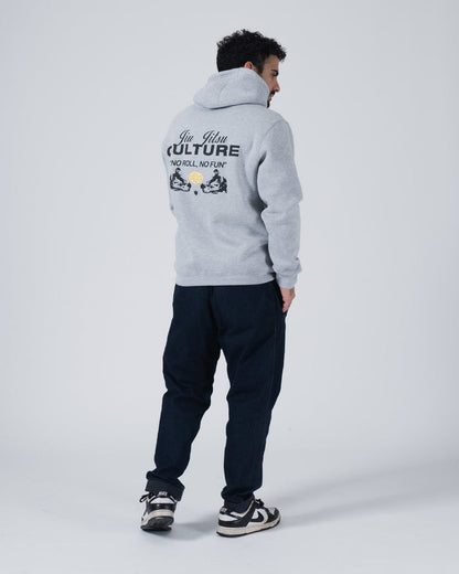 Kingz Jiu Jitsu Culture Hoodie - Full Length Back Lifestyle View - Standing Model - Grey - Men's BJJ Hoodie [color:Grey]