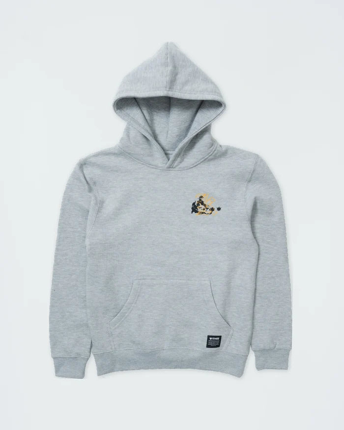 Kingz Jiu Jitsu Culture Youth Hoodie - Flat Lay Front - Grappling Chest Graphic - Heather Grey - Youth BJJ Hoodie