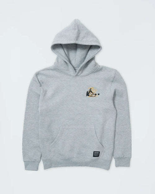 Kingz Jiu Jitsu Culture Youth Hoodie - Flat Lay Front - Grappling Chest Graphic - Heather Grey - Youth BJJ Hoodie