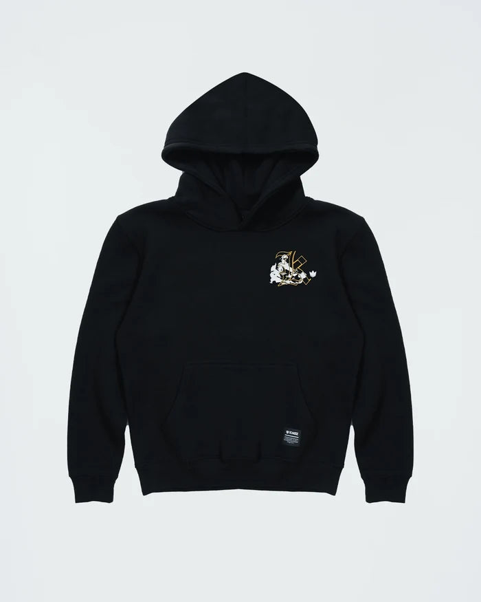 Kingz Jiu Jitsu Culture Youth Hoodie - Flat Lay Front - Grappling Chest Graphic - Black - Youth BJJ Hoodie [color:Black]