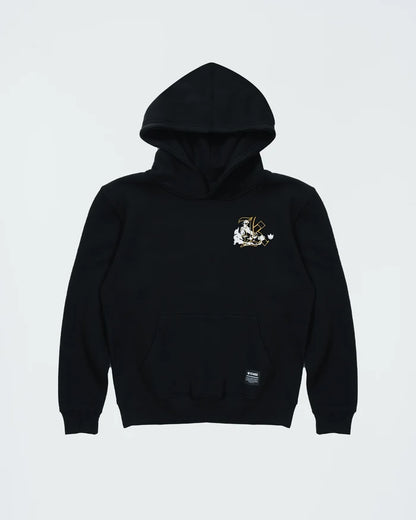 Kingz Jiu Jitsu Culture Youth Hoodie - Flat Lay Front - Grappling Chest Graphic - Black - Youth BJJ Hoodie [color:Black]