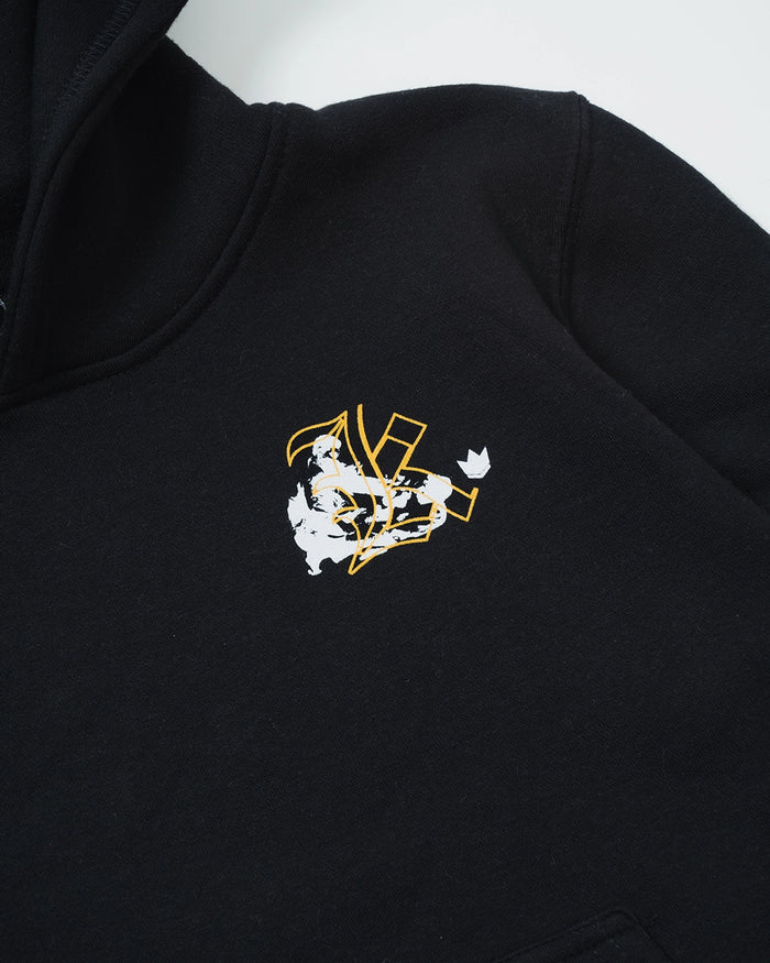 Kingz Jiu Jitsu Culture Youth Hoodie - Chest Graphic Close Up - Gold Grappling Figures - Black - Youth BJJ Hoodie [color:Black]