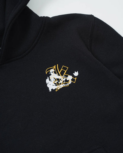 Kingz Jiu Jitsu Culture Youth Hoodie - Chest Graphic Close Up - Gold Grappling Figures - Black - Youth BJJ Hoodie [color:Black]