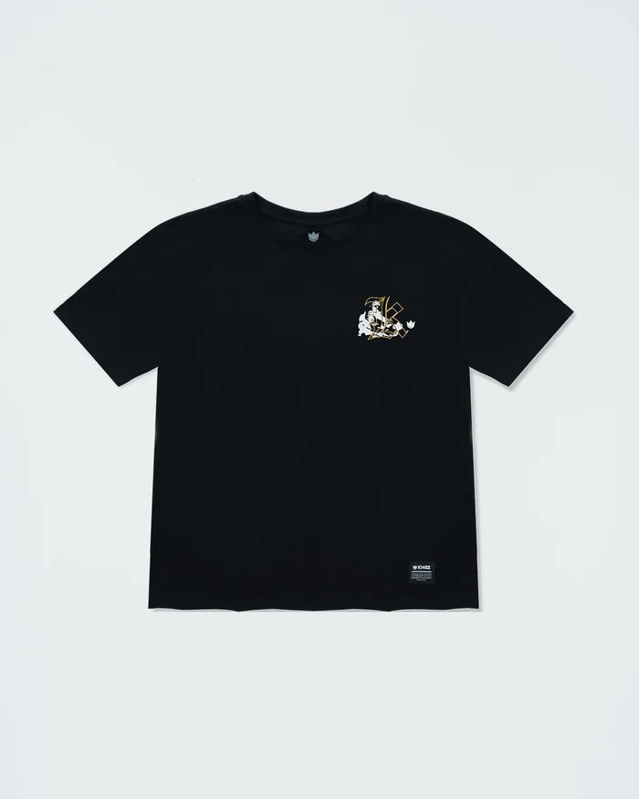 Kingz Jiu Jitsu Culture Youth Tee - Front View - Grappling Chest Graphic - Black Youth BJJ Training Tee [color:Black]