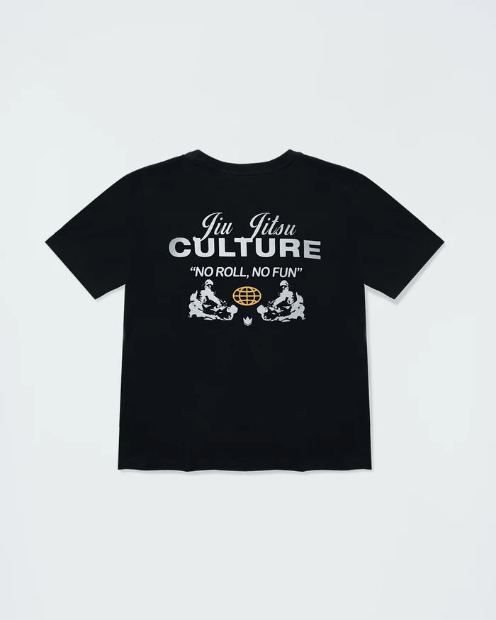 Kingz Jiu Jitsu Culture Youth Tee - Back View - No Roll No Fun Grappler Graphic - Black Youth BJJ Tee [color:Black]