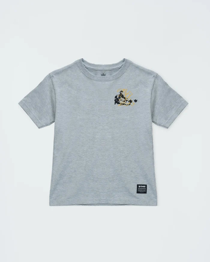Kingz Jiu Jitsu Culture Youth Tee - Front View - Grappling Chest Graphic - Light Gray Youth BJJ Training Tee [color:Light Gray]