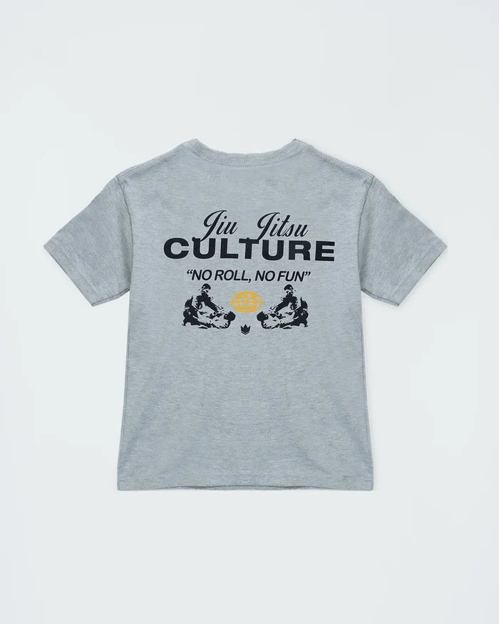 Kingz Jiu Jitsu Culture Youth Tee - Back View - No Roll No Fun Grappler Graphic - Light Gray Youth BJJ Tee [color:Light Gray]